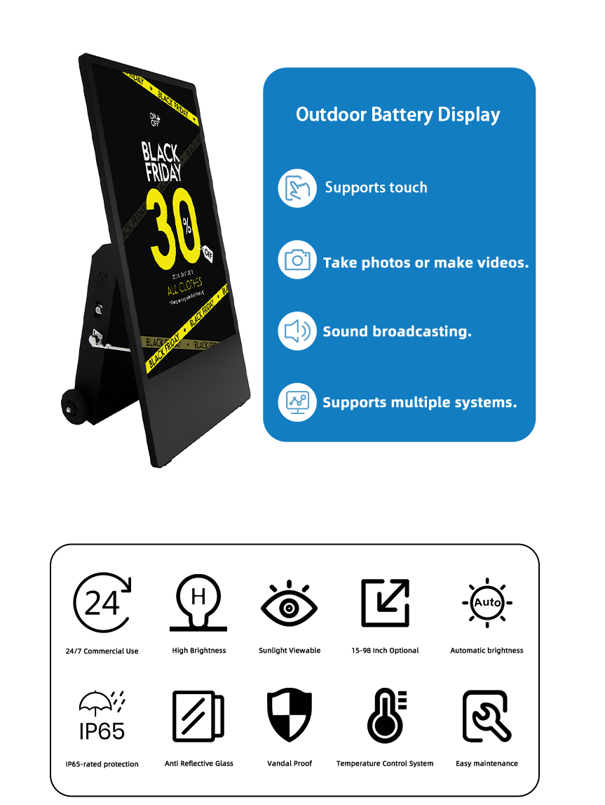 Digitaal outdoor reclamedisplay met accu